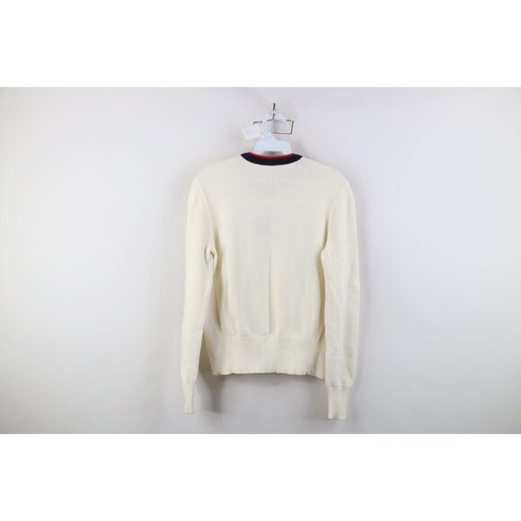 Vintage 90s Y2K Tommy Hilfiger Womens M Babydoll Center Logo Knit Sweater Cream - Picture 11 of 13